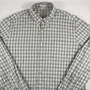 J. Crew Men's Organic Cotton Gray Plaid‎ Slim Untucked Button Down Shirt XL